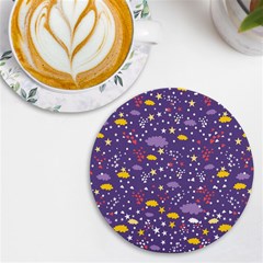 Pattern-cute-clouds-stars Uv Print Round Tile Coaster by Jancukart