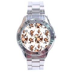 Monkey-seamless-pattern Stainless Steel Analogue Watch