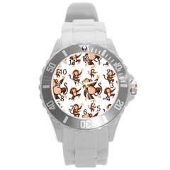 Monkey-seamless-pattern Round Plastic Sport Watch (l) by Jancukart