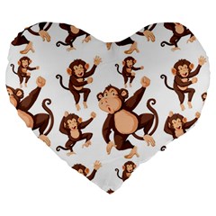 Monkey-seamless-pattern Large 19  Premium Heart Shape Cushions