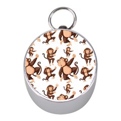 Monkey-seamless-pattern Mini Silver Compasses