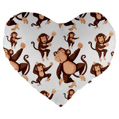 Monkey-seamless-pattern Large 19  Premium Flano Heart Shape Cushions