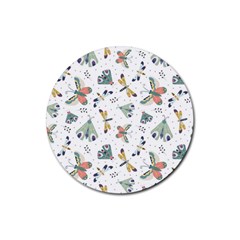 Seamless-pattern-with-moth-butterfly-dragonfly-white-backdrop Rubber Round Coaster (4 Pack)