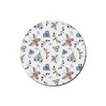 Seamless-pattern-with-moth-butterfly-dragonfly-white-backdrop Rubber Round Coaster (4 pack) Front