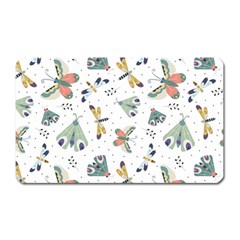 Seamless-pattern-with-moth-butterfly-dragonfly-white-backdrop Magnet (rectangular)