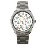 Seamless-pattern-with-moth-butterfly-dragonfly-white-backdrop Sport Metal Watch Front