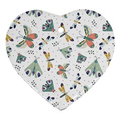 Seamless-pattern-with-moth-butterfly-dragonfly-white-backdrop Heart Ornament (two Sides) by Jancukart