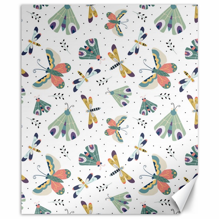 Seamless-pattern-with-moth-butterfly-dragonfly-white-backdrop Canvas 8  x 10 