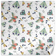 Seamless-pattern-with-moth-butterfly-dragonfly-white-backdrop Canvas 12  X 12 