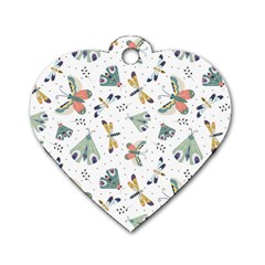 Seamless-pattern-with-moth-butterfly-dragonfly-white-backdrop Dog Tag Heart (one Side)