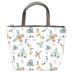 Seamless-pattern-with-moth-butterfly-dragonfly-white-backdrop Bucket Bag by Jancukart