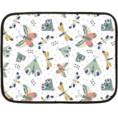 Seamless-pattern-with-moth-butterfly-dragonfly-white-backdrop Fleece Blanket (mini)