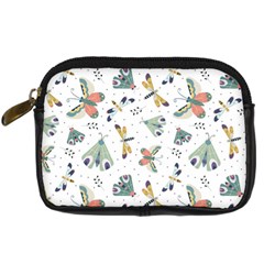 Seamless-pattern-with-moth-butterfly-dragonfly-white-backdrop Digital Camera Leather Case