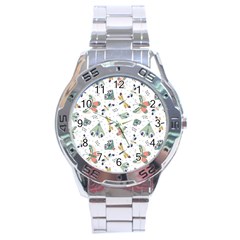 Seamless-pattern-with-moth-butterfly-dragonfly-white-backdrop Stainless Steel Analogue Watch