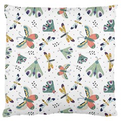 Seamless-pattern-with-moth-butterfly-dragonfly-white-backdrop Large Cushion Case (two Sides)