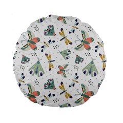 Seamless-pattern-with-moth-butterfly-dragonfly-white-backdrop Standard 15  Premium Round Cushions