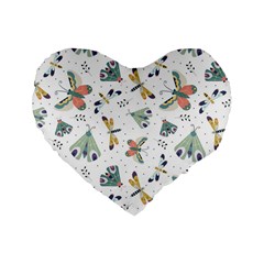 Seamless-pattern-with-moth-butterfly-dragonfly-white-backdrop Standard 16  Premium Heart Shape Cushions