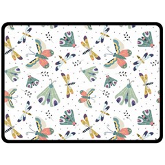 Seamless-pattern-with-moth-butterfly-dragonfly-white-backdrop Double Sided Fleece Blanket (large) 