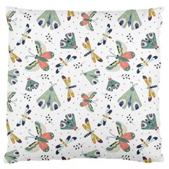 Seamless-pattern-with-moth-butterfly-dragonfly-white-backdrop Large Flano Cushion Case (two Sides)