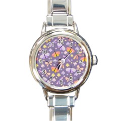 Vector-seamless-pattern-with-butterflies-beetles Round Italian Charm Watch by Jancukart