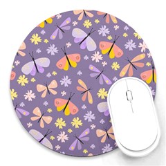 Vector-seamless-pattern-with-butterflies-beetles Round Mousepads