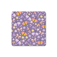 Vector-seamless-pattern-with-butterflies-beetles Square Magnet