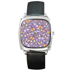 Vector-seamless-pattern-with-butterflies-beetles Square Metal Watch