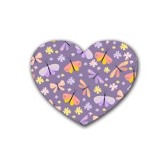 Vector-seamless-pattern-with-butterflies-beetles Rubber Coaster (heart)