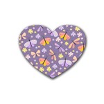 Vector-seamless-pattern-with-butterflies-beetles Rubber Heart Coaster (4 pack) Front