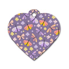 Vector-seamless-pattern-with-butterflies-beetles Dog Tag Heart (two Sides)