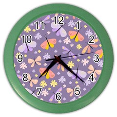 Vector-seamless-pattern-with-butterflies-beetles Color Wall Clock