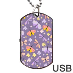 Vector-seamless-pattern-with-butterflies-beetles Dog Tag Usb Flash (two Sides)