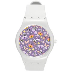 Vector-seamless-pattern-with-butterflies-beetles Round Plastic Sport Watch (m) by Jancukart