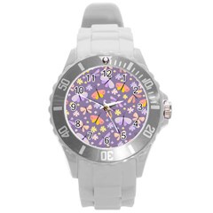 Vector-seamless-pattern-with-butterflies-beetles Round Plastic Sport Watch (l) by Jancukart