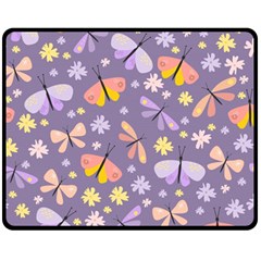 Vector-seamless-pattern-with-butterflies-beetles Double Sided Fleece Blanket (medium)  by Jancukart