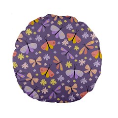 Vector-seamless-pattern-with-butterflies-beetles Standard 15  Premium Flano Round Cushions