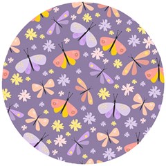 Vector-seamless-pattern-with-butterflies-beetles Wooden Puzzle Round by Jancukart