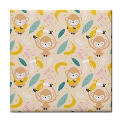 Cute-monkey-banana-seamless-pattern-background Tile Coaster