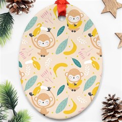 Cute-monkey-banana-seamless-pattern-background Ornament (oval) by Jancukart