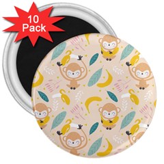 Cute-monkey-banana-seamless-pattern-background 3  Magnets (10 Pack) 