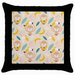 Cute-monkey-banana-seamless-pattern-background Throw Pillow Case (black)