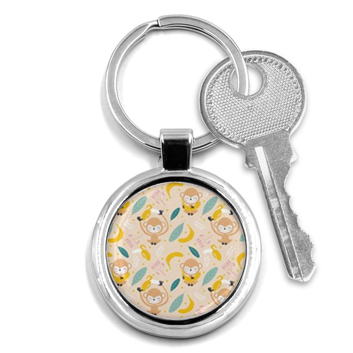 Cute-monkey-banana-seamless-pattern-background Key Chain (Round)