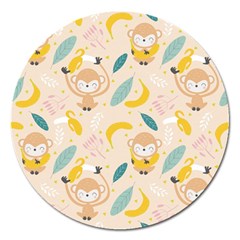 Cute-monkey-banana-seamless-pattern-background Magnet 5  (round) by Jancukart