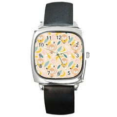 Cute-monkey-banana-seamless-pattern-background Square Metal Watch