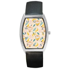 Cute-monkey-banana-seamless-pattern-background Barrel Style Metal Watch