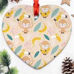 Cute-monkey-banana-seamless-pattern-background Heart Ornament (two Sides) by Jancukart