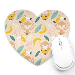 Cute-monkey-banana-seamless-pattern-background Heart Mousepads