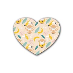 Cute-monkey-banana-seamless-pattern-background Rubber Heart Coaster (4 Pack) by Jancukart