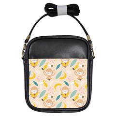 Cute-monkey-banana-seamless-pattern-background Girls Sling Bag