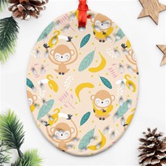 Cute-monkey-banana-seamless-pattern-background Oval Filigree Ornament (two Sides)